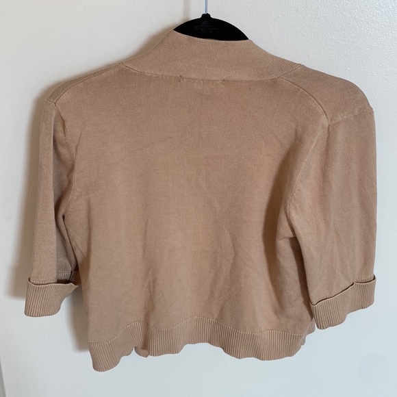 Camel Colored Knit Short Sleeve Cardigan - M - Picture 2 of 5